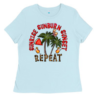 Baby Blue sunrise sunburn sunnset repeat Ladies Tee - CowhideDigitalArt