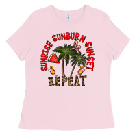 Bubblegum Pink sunrise sunburn sunnset repeat Ladies Tee - CowhideDigitalArt