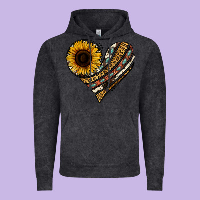 Western Sunflower Leopard Cowhide Heart Vintage Hoodie Designed By Jasminsmagicworld