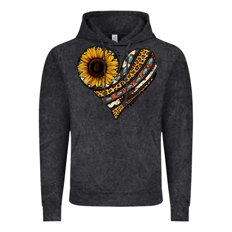 Western Sunflower Leopard Cowhide Heart Vintage Hoodie by Jasminsmagicworld | Teevron