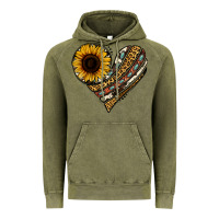Vintage Olive western sunflower leopard cowhide heart Vintage Hoodie - Jasminsmagicworld