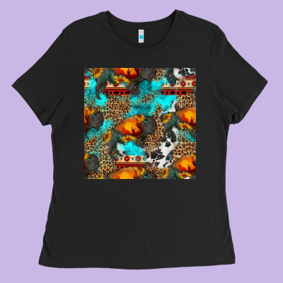 Western Sunset Bison And Sunflowers Seamless Pattern Ladies Tee Designed By Hra Design Shop