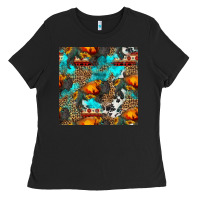 Black western sunset bison and sunflowers seamless pattern Ladies Tee - HRA Design Shop