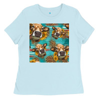 Baby Blue western sunflowers cow seamless pattern Ladies Tee - HRA Design Shop