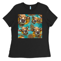 Black western sunflowers cow seamless pattern Ladies Tee - HRA Design Shop