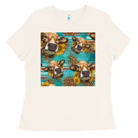 Bone western sunflowers cow seamless pattern Ladies Tee - HRA Design Shop