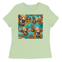 Matcha western sunflowers cow seamless pattern Ladies Tee - HRA Design Shop