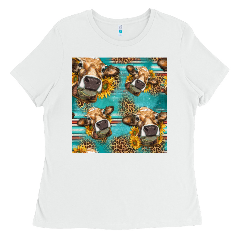 Western Sunflowers Cow Seamless Pattern Ladies Tee by HRA Design Shop | Teevron