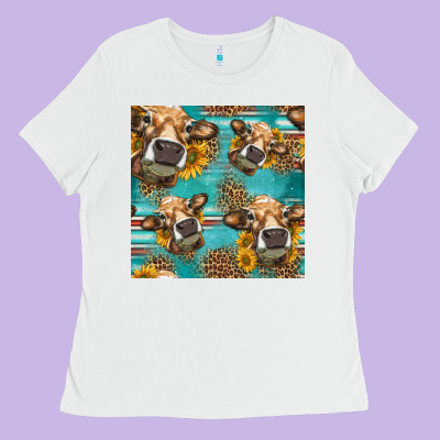 Western Sunflowers Cow Seamless Pattern Ladies Tee Designed By Hra Design Shop
