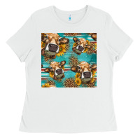 White western sunflowers cow seamless pattern Ladies Tee - HRA Design Shop