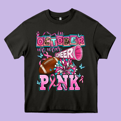In October We Wear Cheer Pink Football Heavy Core Tee Designed By Adodesignshop