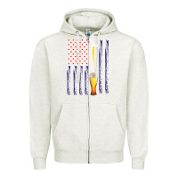 Oatmeal Heather American Flag Beer Zipper Hoodie - Bettercallsaul