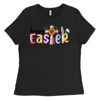 Black Happy Easter With Cross Ladies Tee - RanaPortraitStore