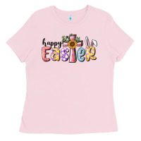 Bubblegum Pink Happy Easter With Cross Ladies Tee - RanaPortraitStore