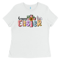 White Happy Easter With Cross Ladies Tee - RanaPortraitStore