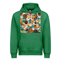 Emerald bakery coffee cups cookie and donut with turquoise glitter seamless pa Urban Hoodie - BundleAndBundleShop