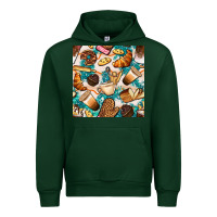 Forest Green bakery coffee cups cookie and donut with turquoise glitter seamless pa Urban Hoodie - BundleAndBundleShop