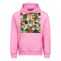 Fuchsia Pink bakery coffee cups cookie and donut with turquoise glitter seamless pa Urban Hoodie - BundleAndBundleShop