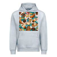Heather Grey bakery coffee cups cookie and donut with turquoise glitter seamless pa Urban Hoodie - BundleAndBundleShop