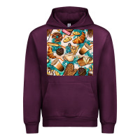 Mauve Wine bakery coffee cups cookie and donut with turquoise glitter seamless pa Urban Hoodie - BundleAndBundleShop