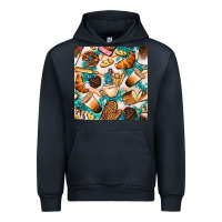 Navy bakery coffee cups cookie and donut with turquoise glitter seamless pa Urban Hoodie - BundleAndBundleShop