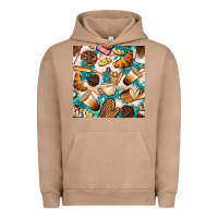 Pigment Burro bakery coffee cups cookie and donut with turquoise glitter seamless pa Urban Hoodie - BundleAndBundleShop