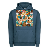 Pigment Midnight Navy bakery coffee cups cookie and donut with turquoise glitter seamless pa Urban Hoodie - BundleAndBundleShop