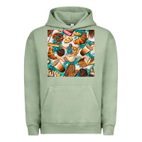 Pigment Oil Green bakery coffee cups cookie and donut with turquoise glitter seamless pa Urban Hoodie - BundleAndBundleShop
