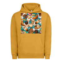 Pigment Peanut Butter bakery coffee cups cookie and donut with turquoise glitter seamless pa Urban Hoodie - BundleAndBundleShop