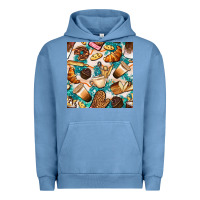 Pigment Pebble Blue bakery coffee cups cookie and donut with turquoise glitter seamless pa Urban Hoodie - BundleAndBundleShop