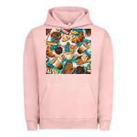Pigment Salmon bakery coffee cups cookie and donut with turquoise glitter seamless pa Urban Hoodie - BundleAndBundleShop
