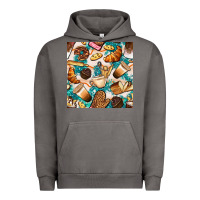 Pigment Tornado bakery coffee cups cookie and donut with turquoise glitter seamless pa Urban Hoodie - BundleAndBundleShop