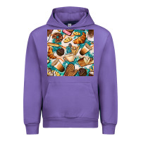 Tulip bakery coffee cups cookie and donut with turquoise glitter seamless pa Urban Hoodie - BundleAndBundleShop