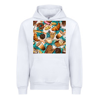 White bakery coffee cups cookie and donut with turquoise glitter seamless pa Urban Hoodie - BundleAndBundleShop