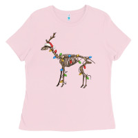 Bubblegum Pink christmas deer skeleton Ladies Tee - FaDigitalArtStudio