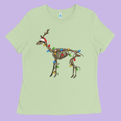 Christmas Deer Skeleton Ladies Tee Designed By Fadigitalartstudio