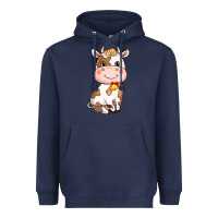 Navy Cartoon Cow Heavyweight Hoodie - HowdyJamesFarm