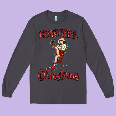 Cowgirl Christmas Long Sleeve Tee Designed By Maliassmallbusiness
