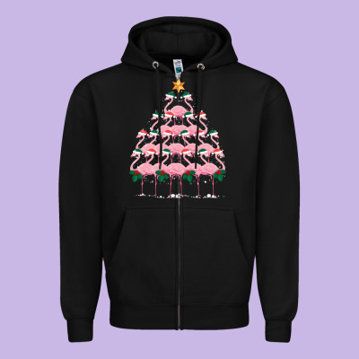 Christmas Tree Flamingo Zipper Hoodie Designed By Bettercallsaul