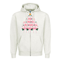 Oatmeal Heather Christmas Tree Flamingo Zipper Hoodie - Bettercallsaul