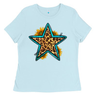 Baby Blue western leopard star Ladies Tee - HRA Design Shop