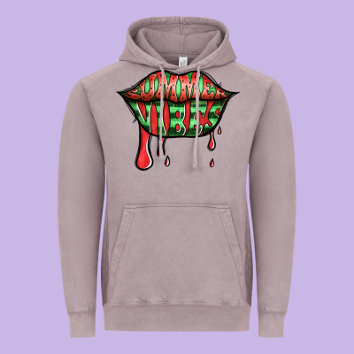 Summer Vibes Watermelon Lips Vintage Hoodie Designed By Jasminsmagicworld