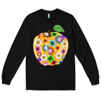 Black colorful flora apple teacher Long Sleeve Tee - NancyCooperArtShop