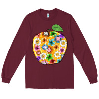 Burgundy colorful flora apple teacher Long Sleeve Tee - NancyCooperArtShop