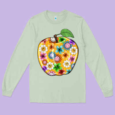 Colorful Flora Apple Teacher Long Sleeve Tee Designed By Nancycooperartshop