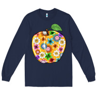 Navy colorful flora apple teacher Long Sleeve Tee - NancyCooperArtShop
