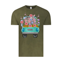 Vintage Olive truck with flowers malia Vintage Tee - MaliasSmallBusiness