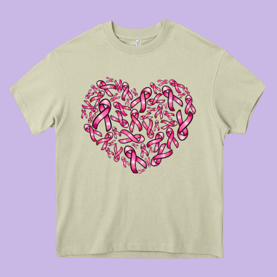 Breast Cancer Ribbon Heart Heavy Core Tee Designed By Adodesignshop