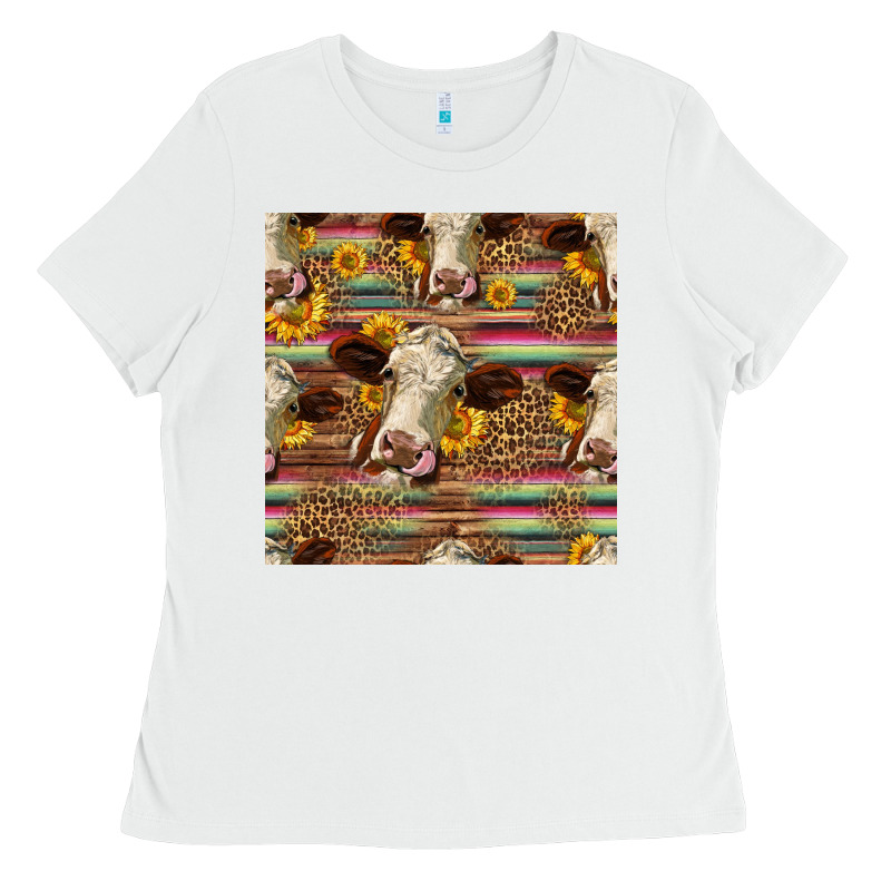 Western Hereford Cattle Seamless Pattern Ladies Tee by HRA Design Shop | Teevron