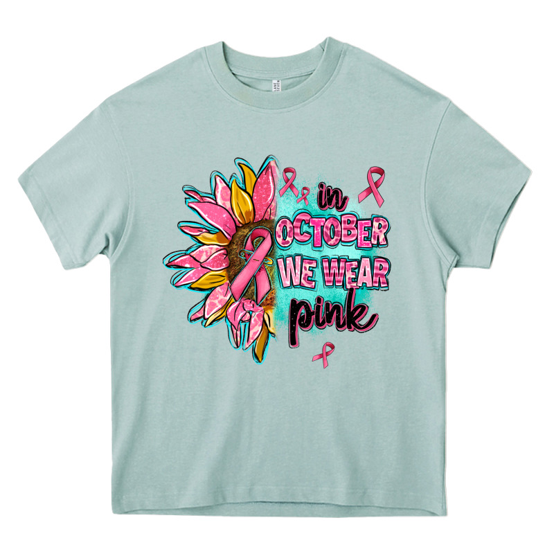 Sunflower In October We Wear Pink Heavy Core Tee by AdoDesignShop | Teevron